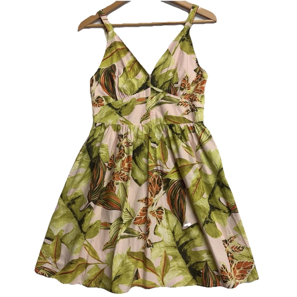 Band of the Free Tropical‎ Leaf Print Sundress Smocked Back M